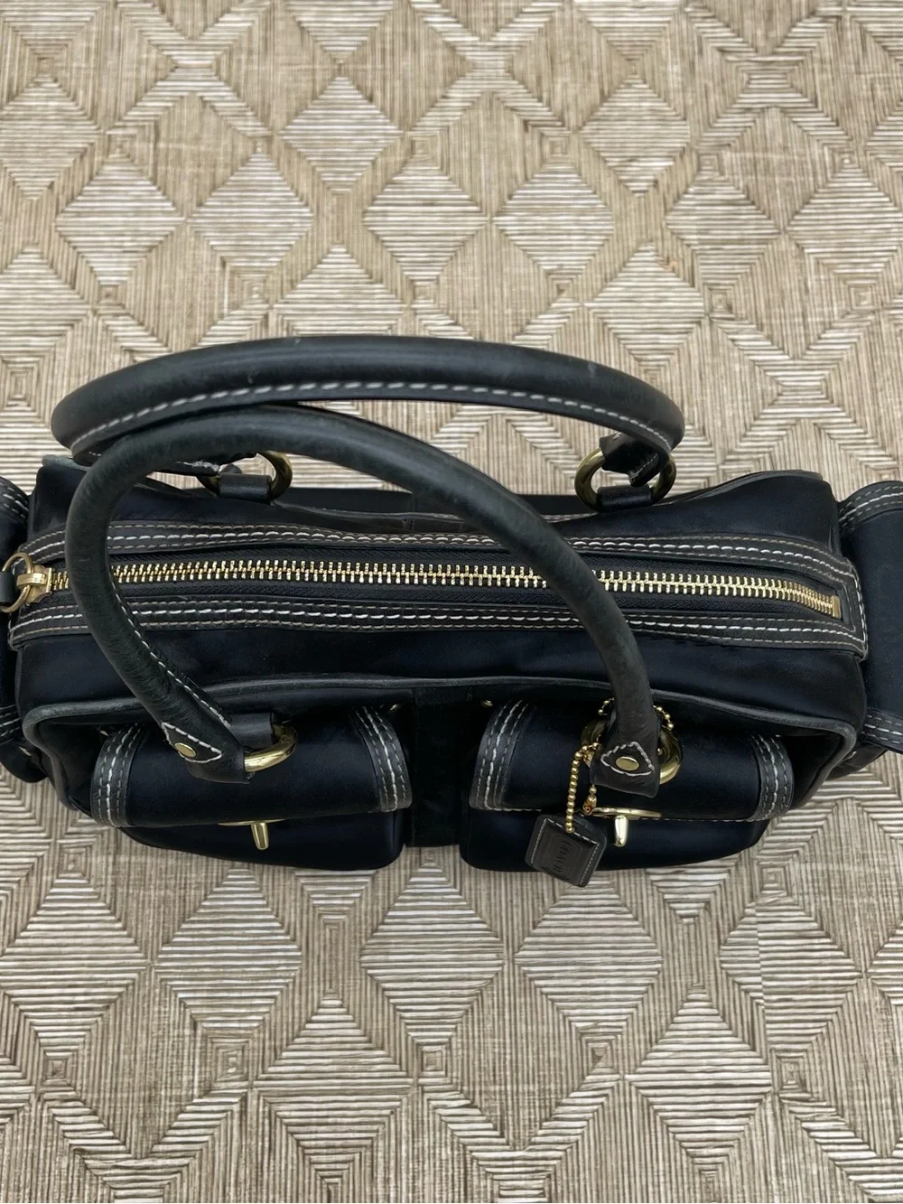 Vtg COACH Y2K Legacy Turnlock Blk Leather & Nylon Mini Boston Satchel Bag 4452